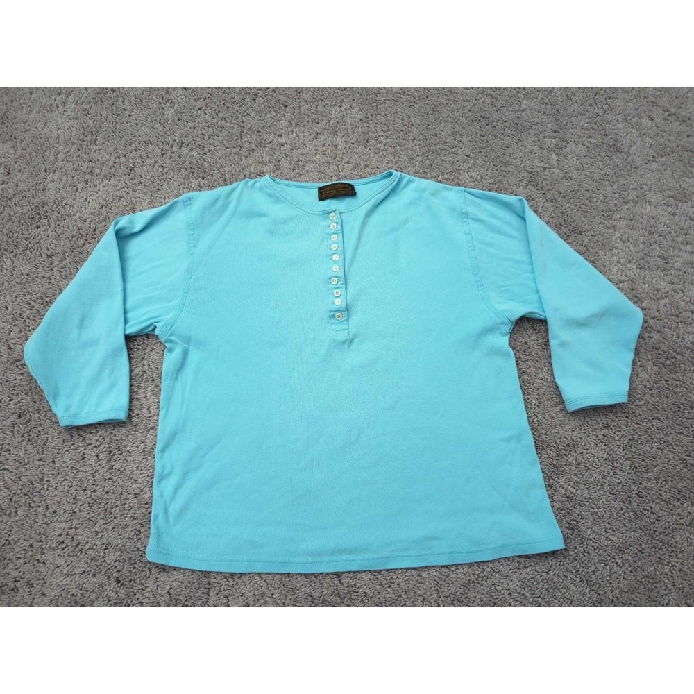 Eddie Bauer Henley Shirt Womens XXL Blue Button Placket 3/4 Sleeve Knit Classic